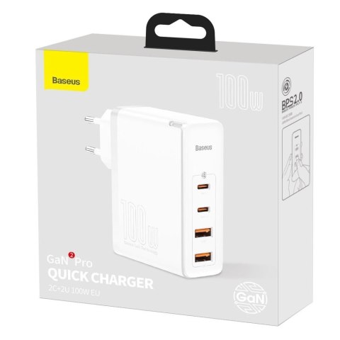 Baseus GaN2 Pro szybka ładowarka sieciowa 100W USB / USB Typ C Quick Charge 4+ Power Delivery biały (CCGAN2P-L02)