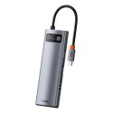 Hub Baseus Metal Gleam 8w1 USB-C - USB-C PD 100W 1x HDMI 4K 30Hz 1x czytnik kart SD i microSD 3x USB-A 3.2 1xRJ45 - szary