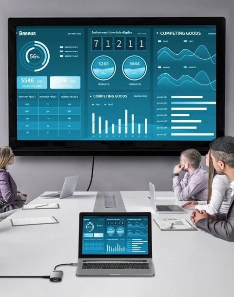 Hub Baseus Metal Gleam 8w1 USB-C - USB-C PD 100W 1x HDMI 4K 30Hz 1x czytnik kart SD i microSD 3x USB-A 3.2 1xRJ45 - szary