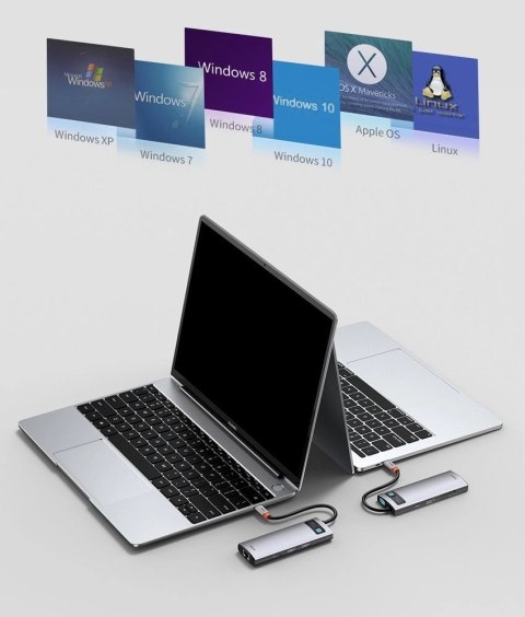 Hub Baseus Metal Gleam 8w1 USB-C - USB-C PD 100W 1x HDMI 4K 30Hz 1x czytnik kart SD i microSD 3x USB-A 3.2 1xRJ45 - szary