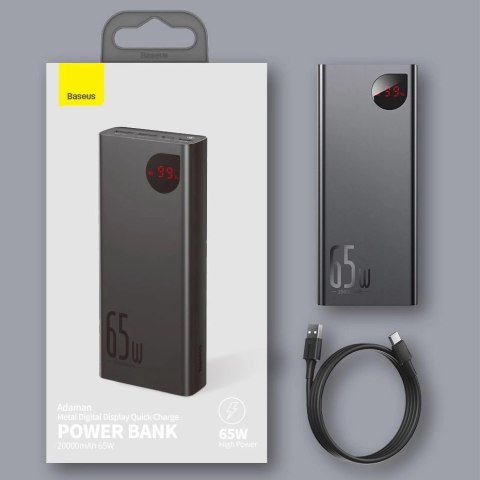 Baseus Adaman powerbank 2x USB / 1x USB Typ C / 1x micro USB 20000mAh 65W Quick Charge 3.0 Power Delivery czarny (PPIMDA-D01)