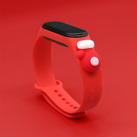 Opaska Strap Xmas do Xiaomi Mi Band 3 / 4 świąteczny silikonowy pasek bransoletka z rękawiczką - czerwona