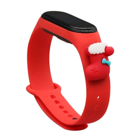 Opaska Strap Xmas do Xiaomi Mi Band 3 / 4 świąteczny silikonowy pasek bransoletka ze skarpetą - czerwona