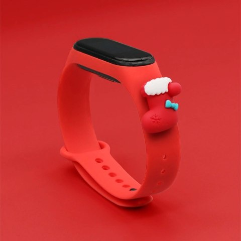 Opaska Strap Xmas do Xiaomi Mi Band 3 / 4 świąteczny silikonowy pasek bransoletka ze skarpetą - czerwona