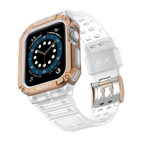 Pasek z etui ochronnym Protect Strap Band do Apple Watch 38 / 40 / 41 mm opaska obudowa pancerna - przeroczysty, różowe złoto