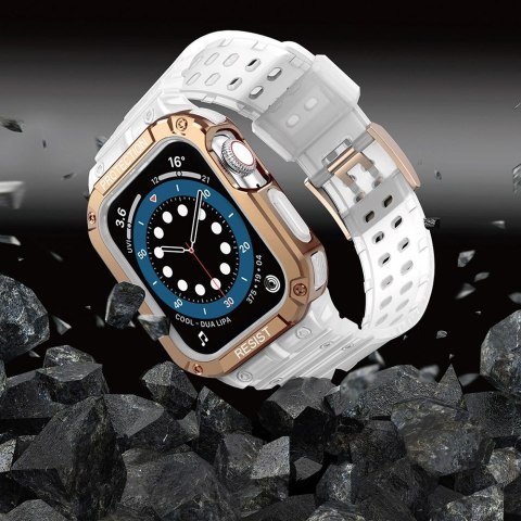 Pasek z etui ochronnym Protect Strap Band do Apple Watch 38 / 40 / 41 mm opaska obudowa pancerna - przeroczysty, różowe złoto