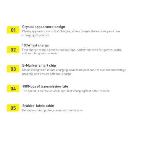 Kabel Baseus CAJY000605 USB-C - USB-C PD 100W 5A 480Mb/s 1,2m - fioletowy