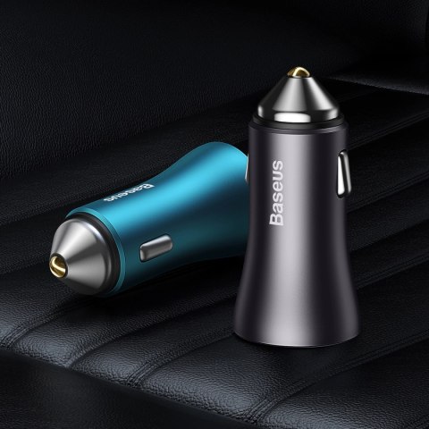 Baseus Golden Contactor Max szybka ładowarka samochodowa USB + USB typu C 60 W Quick Charge niebieski (CGJM000103)
