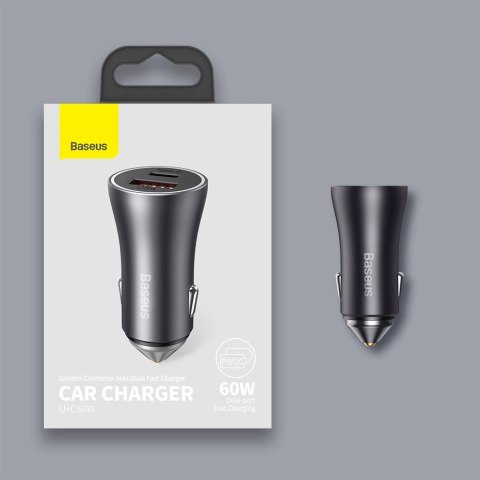 Baseus Golden Contactor Max szybka ładowarka samochodowa USB + USB typu C 60 W Quick Charge niebieski (CGJM000103)