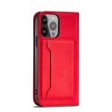 Magnet Card Case etui do iPhone 13 Pro pokrowiec portfel na karty kartę podstawka czerwony