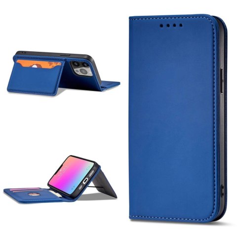 Magnet Card Case etui iPhone 14 Plus pokrowiec z klapką portfel podstawka niebieskie