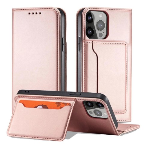 Magnet Card Case etui iPhone 14 Plus pokrowiec z klapką portfel podstawka różowe