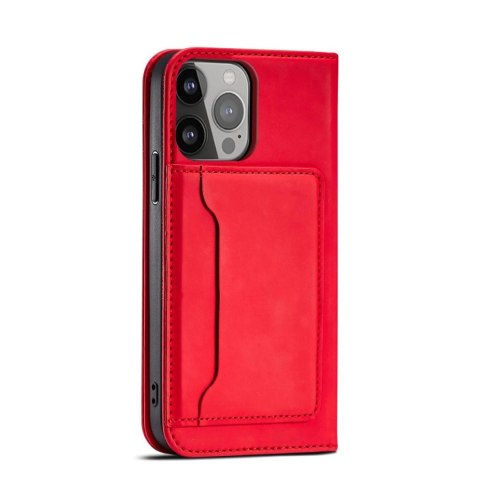 Magnet Card Case etui iPhone 14 Pro Max pokrowiec z klapką portfel podstawka czerwone