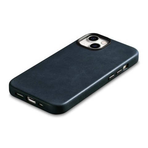 ICarer Oil Wax Premium Leather Case skórzane etui iPhone 14 Plus magnetyczne z MagSafe ciemnoniebieski (WMI14220703-BU)