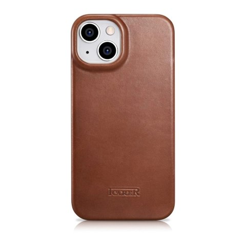 ICarer CE Oil Wax Premium Leather Folio Case skórzane etui iPhone 14 Plus z klapką magnetyczne MagSafe brązowy (AKI14220707-BN)