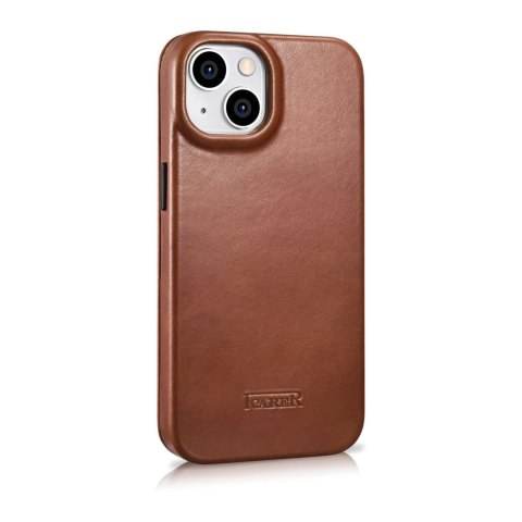 ICarer CE Oil Wax Premium Leather Folio Case skórzane etui iPhone 14 Plus z klapką magnetyczne MagSafe brązowy (AKI14220707-BN)