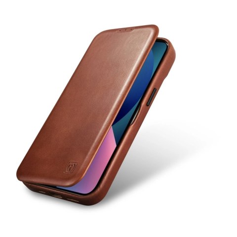 ICarer CE Oil Wax Premium Leather Folio Case skórzane etui iPhone 14 Plus z klapką magnetyczne MagSafe brązowy (AKI14220707-BN)