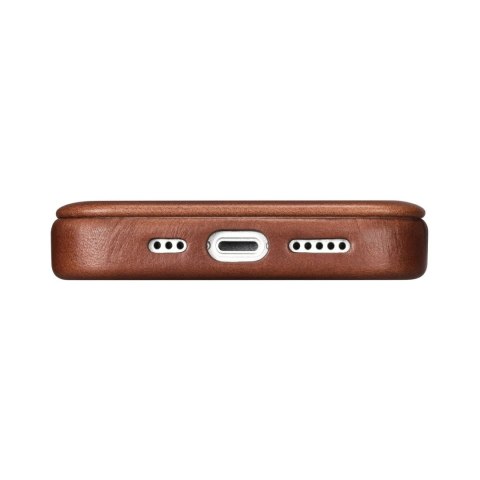 ICarer CE Oil Wax Premium Leather Folio Case skórzane etui iPhone 14 Plus z klapką magnetyczne MagSafe brązowy (AKI14220707-BN)