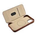 ICarer CE Oil Wax Premium Leather Folio Case skórzane etui iPhone 14 Plus z klapką magnetyczne MagSafe brązowy (AKI14220707-BN)