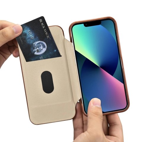 ICarer CE Oil Wax Premium Leather Folio Case skórzane etui iPhone 14 Plus z klapką magnetyczne MagSafe brązowy (AKI14220707-BN)