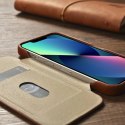 ICarer CE Oil Wax Premium Leather Folio Case skórzane etui iPhone 14 Plus z klapką magnetyczne MagSafe brązowy (AKI14220707-BN)