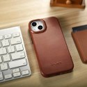 ICarer CE Oil Wax Premium Leather Folio Case skórzane etui iPhone 14 Plus z klapką magnetyczne MagSafe brązowy (AKI14220707-BN)