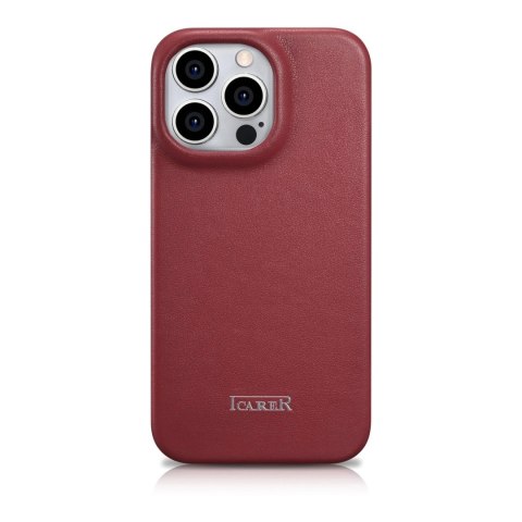 ICarer CE Premium Leather Folio Case skórzane etui iPhone 14 Pro Max z klapką magnetyczne MagSafe czerwony (WMI14220716-RD)