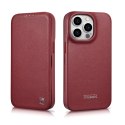ICarer CE Premium Leather Folio Case skórzane etui iPhone 14 Pro Max z klapką magnetyczne MagSafe czerwony (WMI14220716-RD)