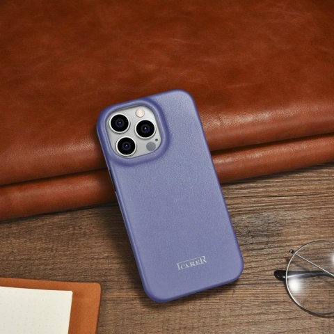 ICarer CE Premium Leather Folio Case skórzane etui iPhone 14 Pro Max z klapką magnetyczne MagSafe jasnofioletowy (WMI14220716-LP