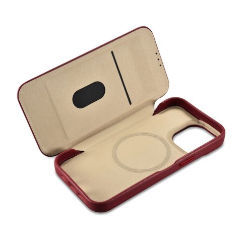 ICarer CE Premium Leather Folio Case skórzane etui iPhone 14 Pro z klapką magnetyczne MagSafe czerwony (WMI14220714-RD)