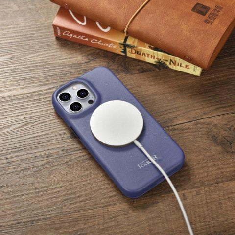 ICarer CE Premium Leather Folio Case skórzane etui iPhone 14 Pro z klapką magnetyczne MagSafe jasnofioletowy (WMI14220714-LP)