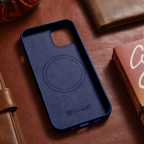 ICarer Case Leather pokrowiec etui z naturalnej skóry do iPhone 14 niebieski (WMI14220705-BU) (kompatybilne z MagSafe)
