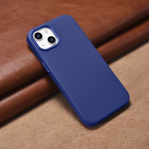 ICarer Litchi Premium Leather Case skórzane etui iPhone 14 magnetyczne z MagSafe ciemnoniebieski (WMI14220709-DB)