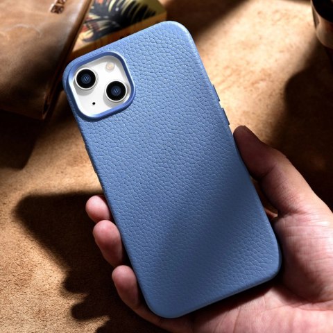 ICarer Litchi Premium Leather Case skórzane etui iPhone 14 magnetyczne z MagSafe jasnoniebieski (WMI14220709-LB)