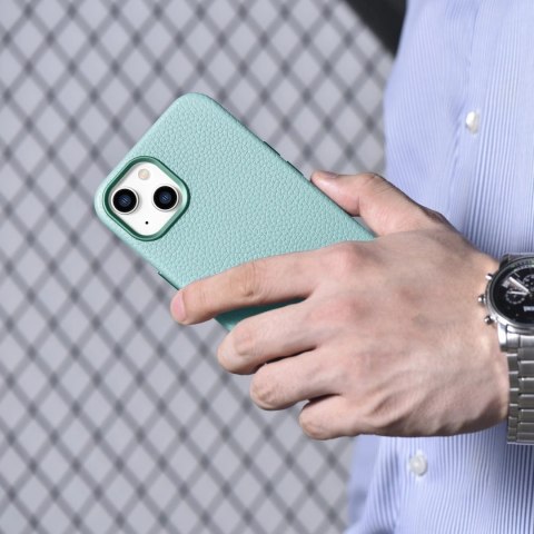 ICarer Litchi Premium Leather Case skórzane etui iPhone 14 magnetyczne z MagSafe zielony (WMI14220709-GN)