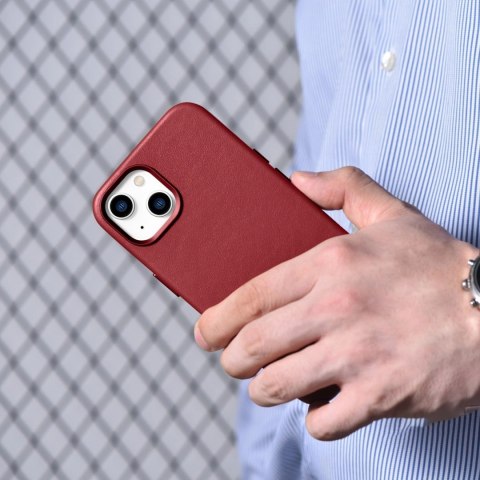 ICarer Case Leather pokrowiec etui z naturalnej skóry do iPhone 14 Plus czerwony (kompatybilne z MagSafe)