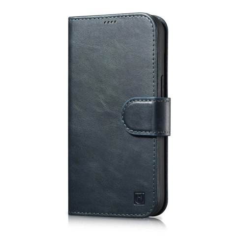 ICarer Oil Wax Wallet Case 2in1 etui iPhone 14 Plus skórzany pokrowiec z klapką Anti-RFID niebieski (WMI14220723-BU)