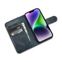 ICarer Oil Wax Wallet Case 2in1 etui iPhone 14 Plus skórzany pokrowiec z klapką Anti-RFID niebieski (WMI14220723-BU)