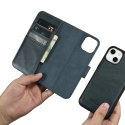 ICarer Oil Wax Wallet Case 2in1 etui iPhone 14 Plus skórzany pokrowiec z klapką Anti-RFID niebieski (WMI14220723-BU)