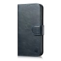 ICarer Oil Wax Wallet Case 2in1 etui iPhone 14 Pro skórzany pokrowiec z klapką Anti-RFID niebieski (WMI14220722-BU)