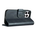 ICarer Oil Wax Wallet Case 2in1 etui iPhone 14 Pro skórzany pokrowiec z klapką Anti-RFID niebieski (WMI14220722-BU)