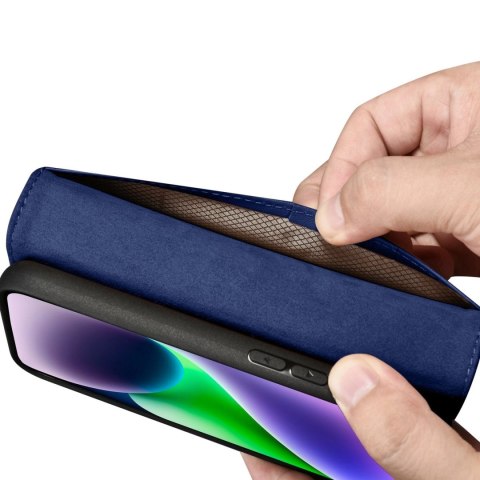 ICarer Wallet Case 2in1 etui iPhone 14 Plus skórzany pokrowiec z klapką Anti-RFID niebieski (WMI14220727-BU)