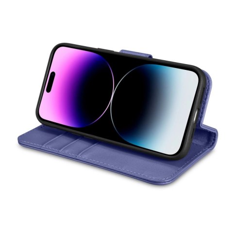 ICarer Wallet Case 2in1 etui iPhone 14 Pro Max skórzany pokrowiec z klapką Anti-RFID jasnofioletowy (WMI14220728-LP)