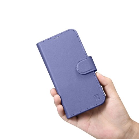 ICarer Wallet Case 2in1 etui iPhone 14 Pro Max skórzany pokrowiec z klapką Anti-RFID jasnofioletowy (WMI14220728-LP)