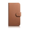 ICarer Wallet Case 2in1 etui iPhone 14 Pro skórzany pokrowiec z klapką Anti-RFID brązowy (WMI14220726-BN)