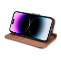 ICarer Wallet Case 2in1 etui iPhone 14 Pro skórzany pokrowiec z klapką Anti-RFID brązowy (WMI14220726-BN)