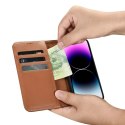 ICarer Wallet Case 2in1 etui iPhone 14 Pro skórzany pokrowiec z klapką Anti-RFID brązowy (WMI14220726-BN)