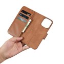 ICarer Wallet Case 2in1 etui iPhone 14 Pro skórzany pokrowiec z klapką Anti-RFID brązowy (WMI14220726-BN)