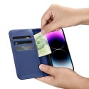 ICarer Wallet Case 2in1 etui iPhone 14 Pro skórzany pokrowiec z klapką Anti-RFID niebieski (WMI14220726-BU)