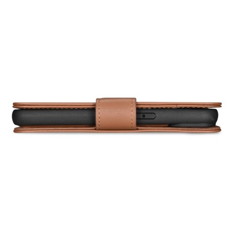 ICarer Wallet Case 2in1 etui iPhone 14 skórzany pokrowiec z klapką Anti-RFID brązowy (WMI14220725-BN)